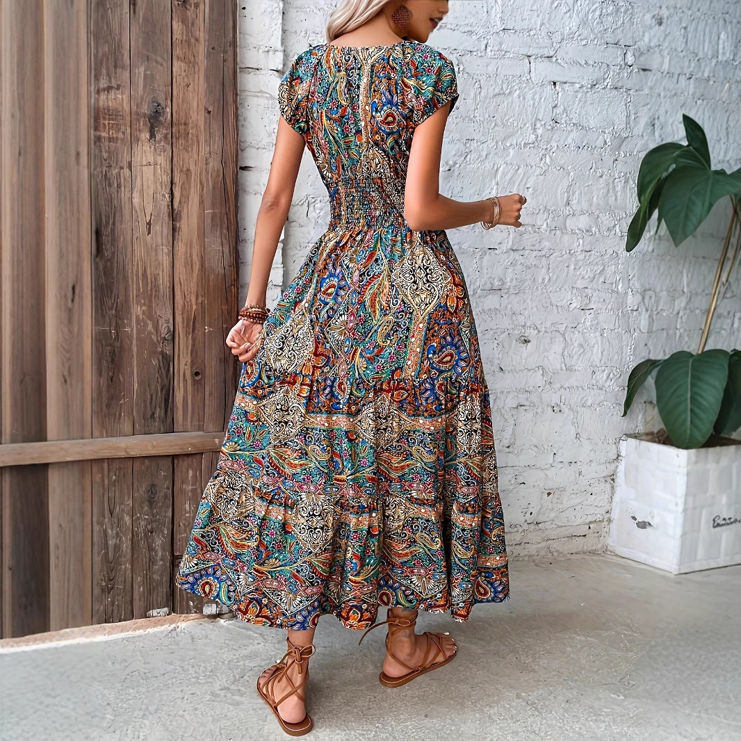 Robe maxi bohème pour femmes avec taille froncée Chic und Stil