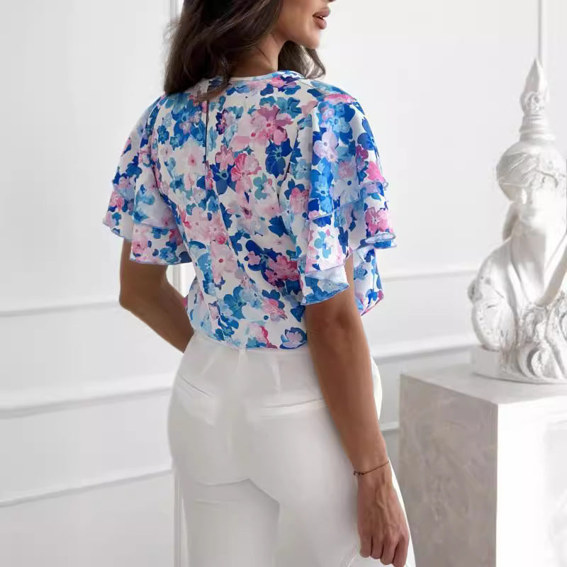 Dames Blouse à motif floral fluide Chic und Stil