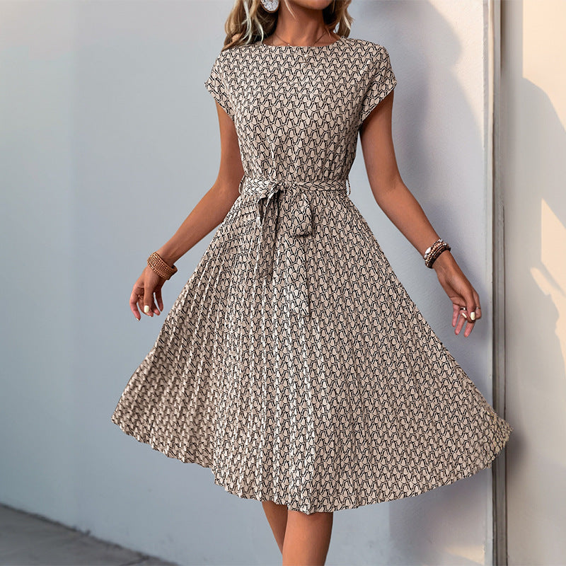 Robe midi à imprimé floral pour femmes avec cordon de taille réglable Chic und Stil