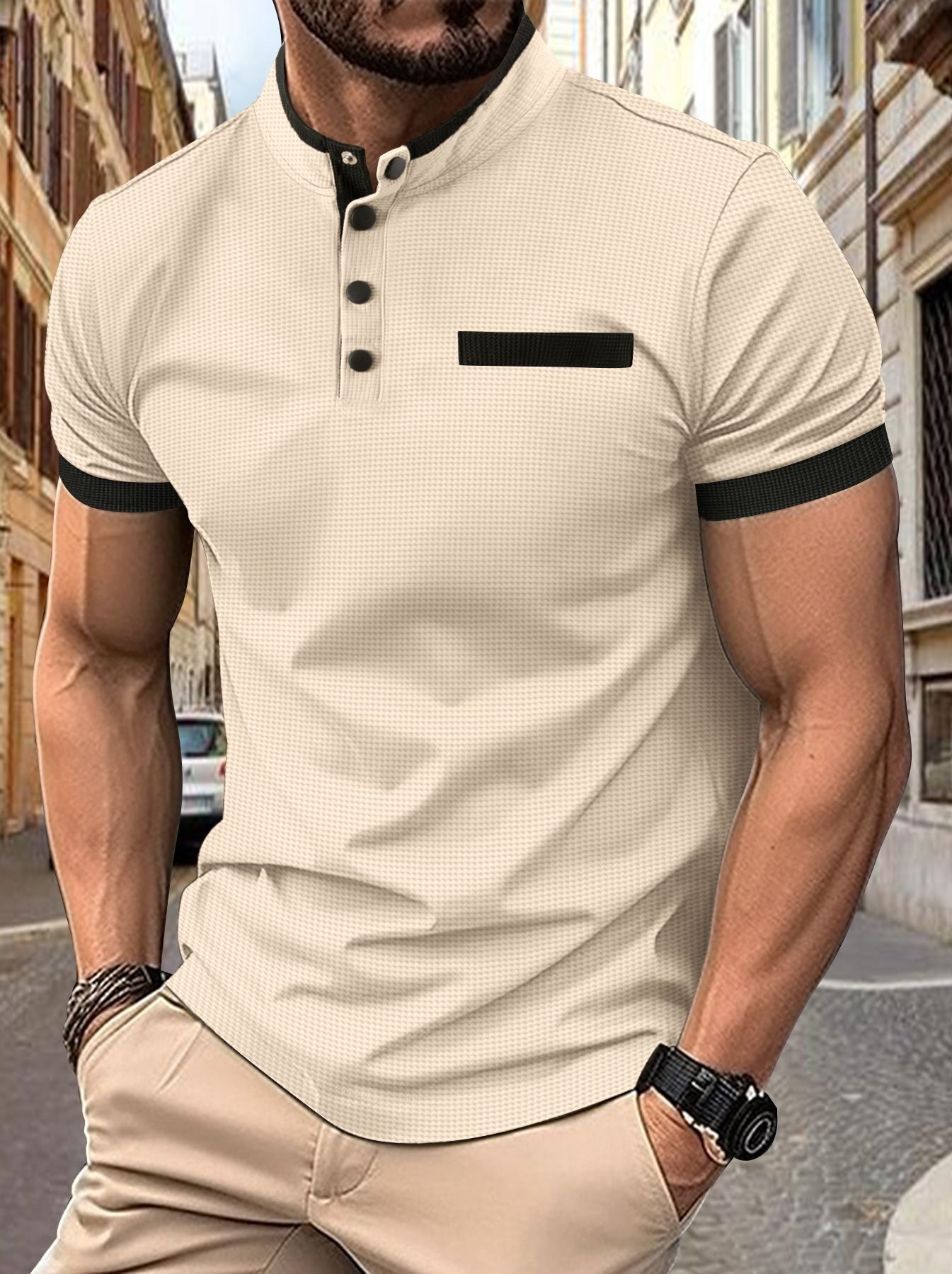 Chemise de loisirs à manches courtes pour hommes avec patte de boutonnage Chic und Stil