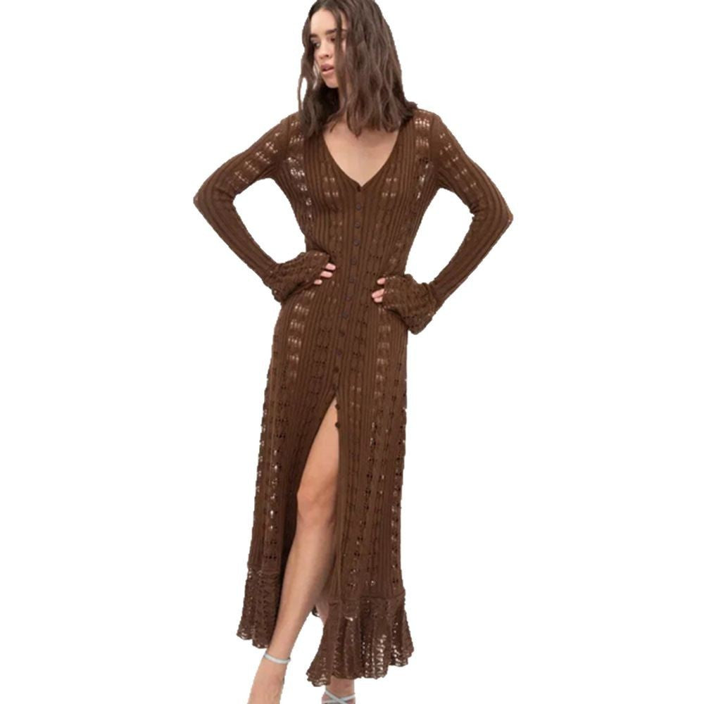 Robe en tricot pour femmes avec des manches volumineuses et un motif de crochet raffiné Chic und Stil