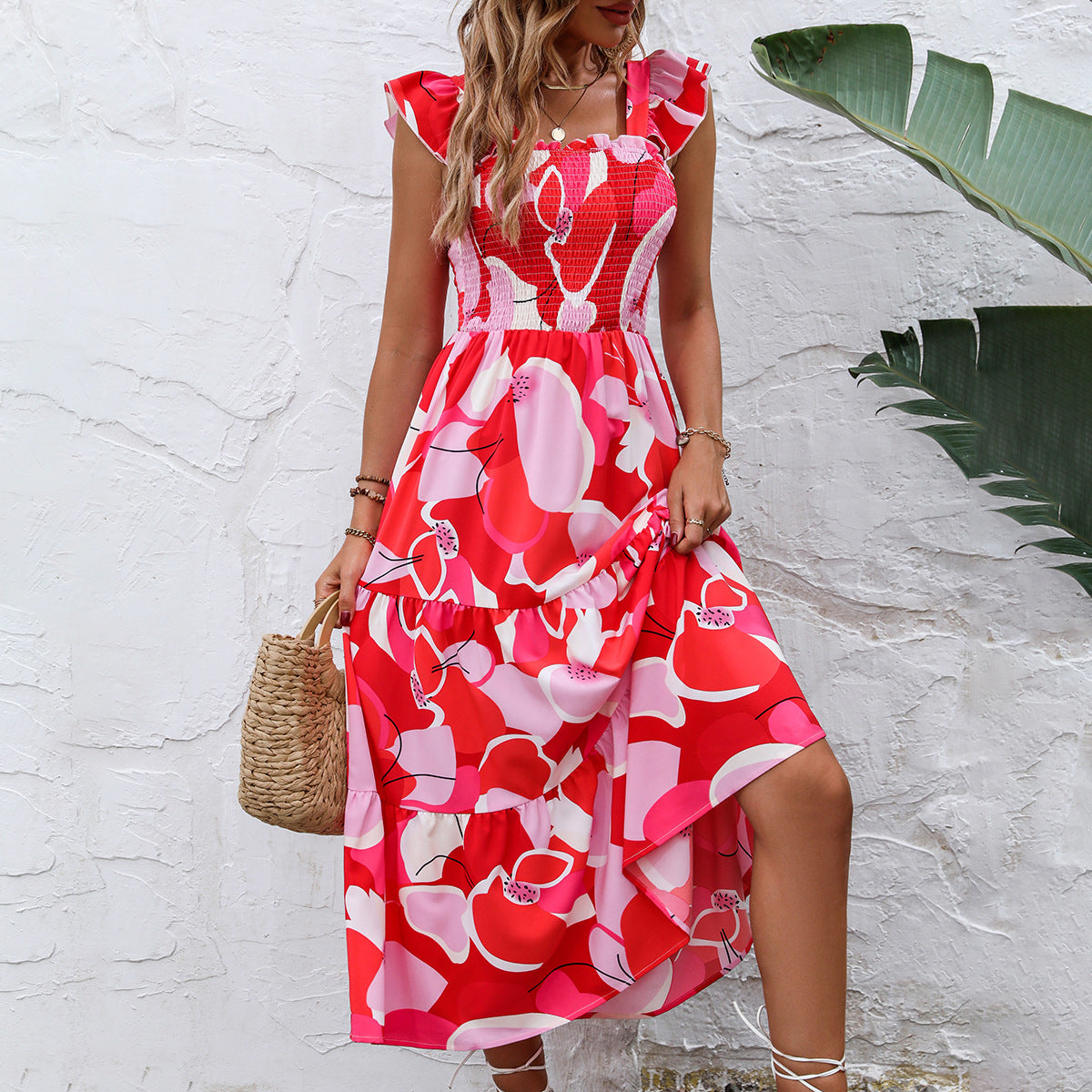 Robe maxi femme avec des détails en volants et un design floral tendance Chic und Stil