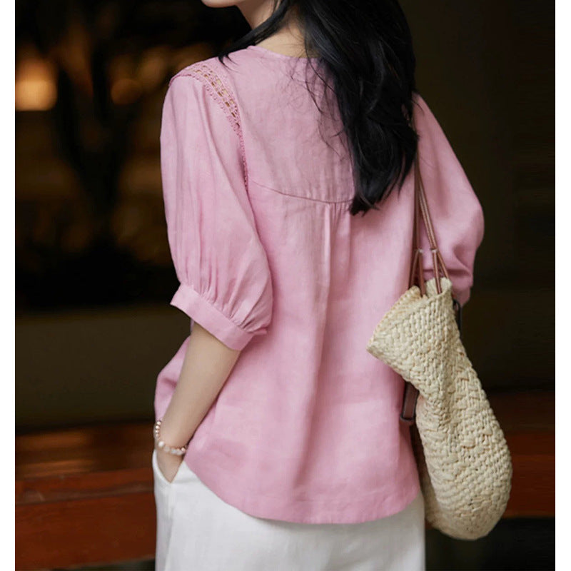 Blouse élégante à manches bouffantes pour femmes avec des détails en dentelle Chic und Stil