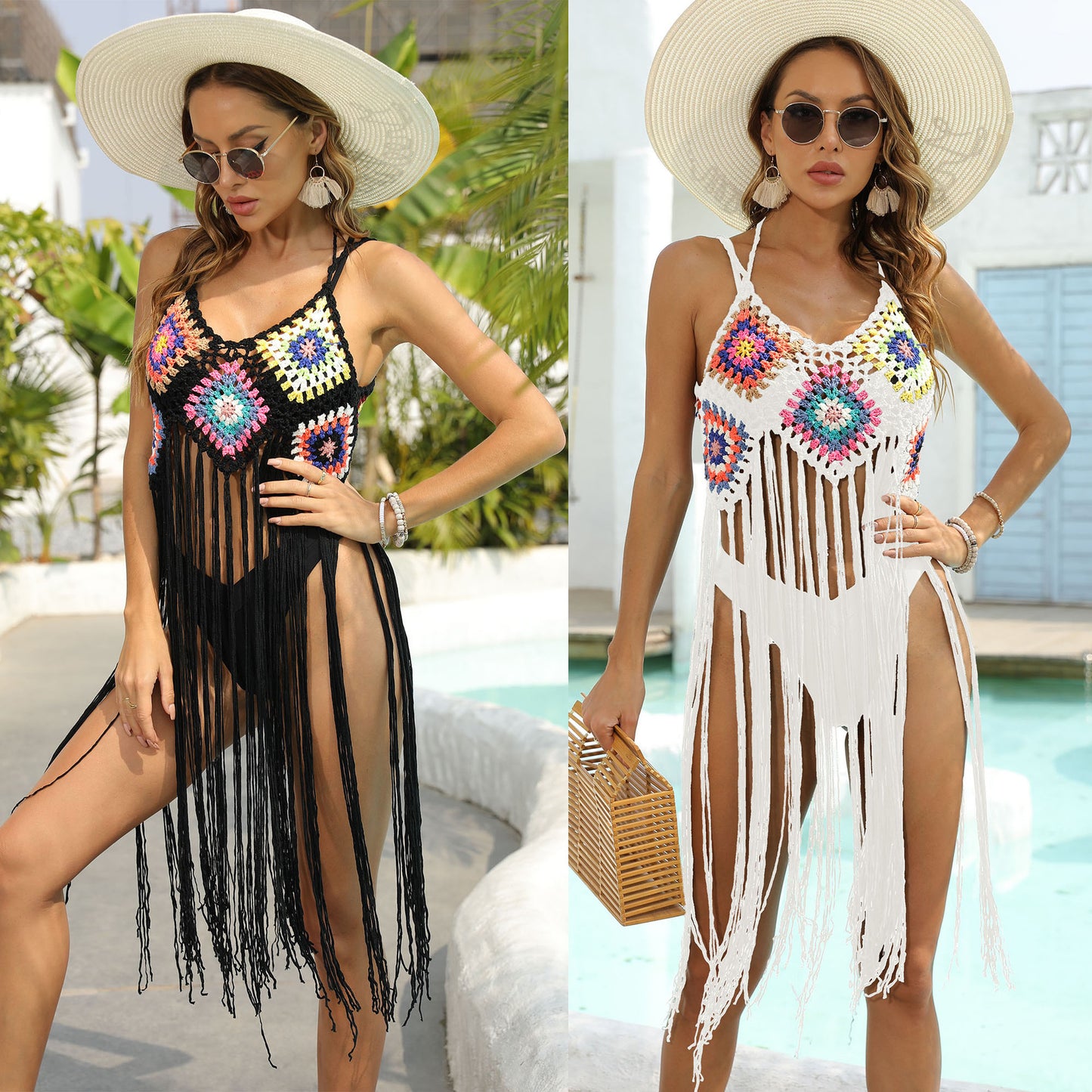 Tunique de plage à franges au crochet pour femmes Chic und Stil