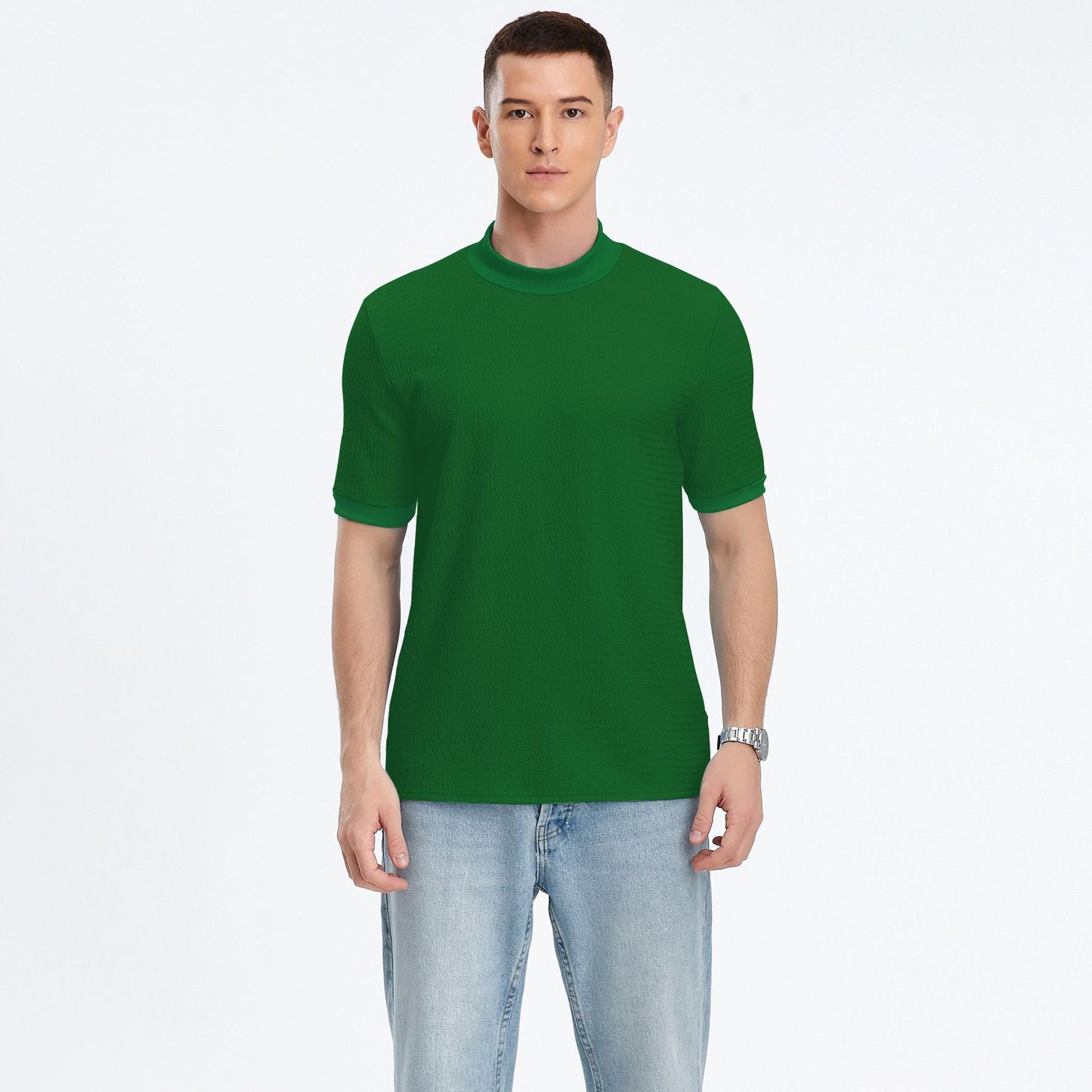 Haut à manches courtes pour hommes avec col montant moderne et tissu texturé Chic und Stil