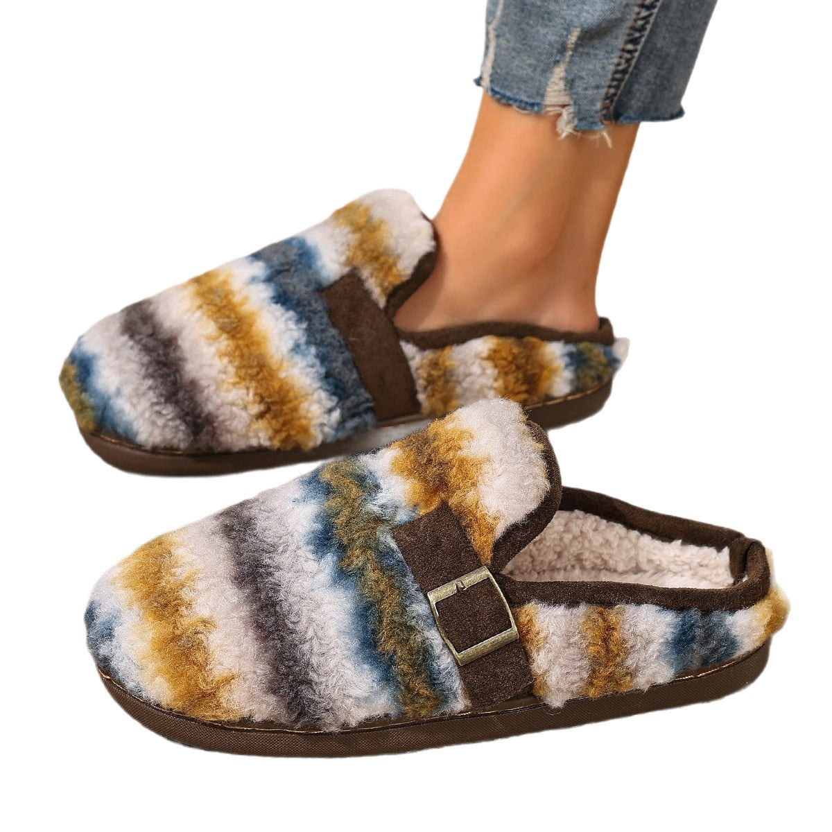 Chaussons d'intérieur chauds pour femmes avec motif à carreaux et semelle confortable Chic und Stil