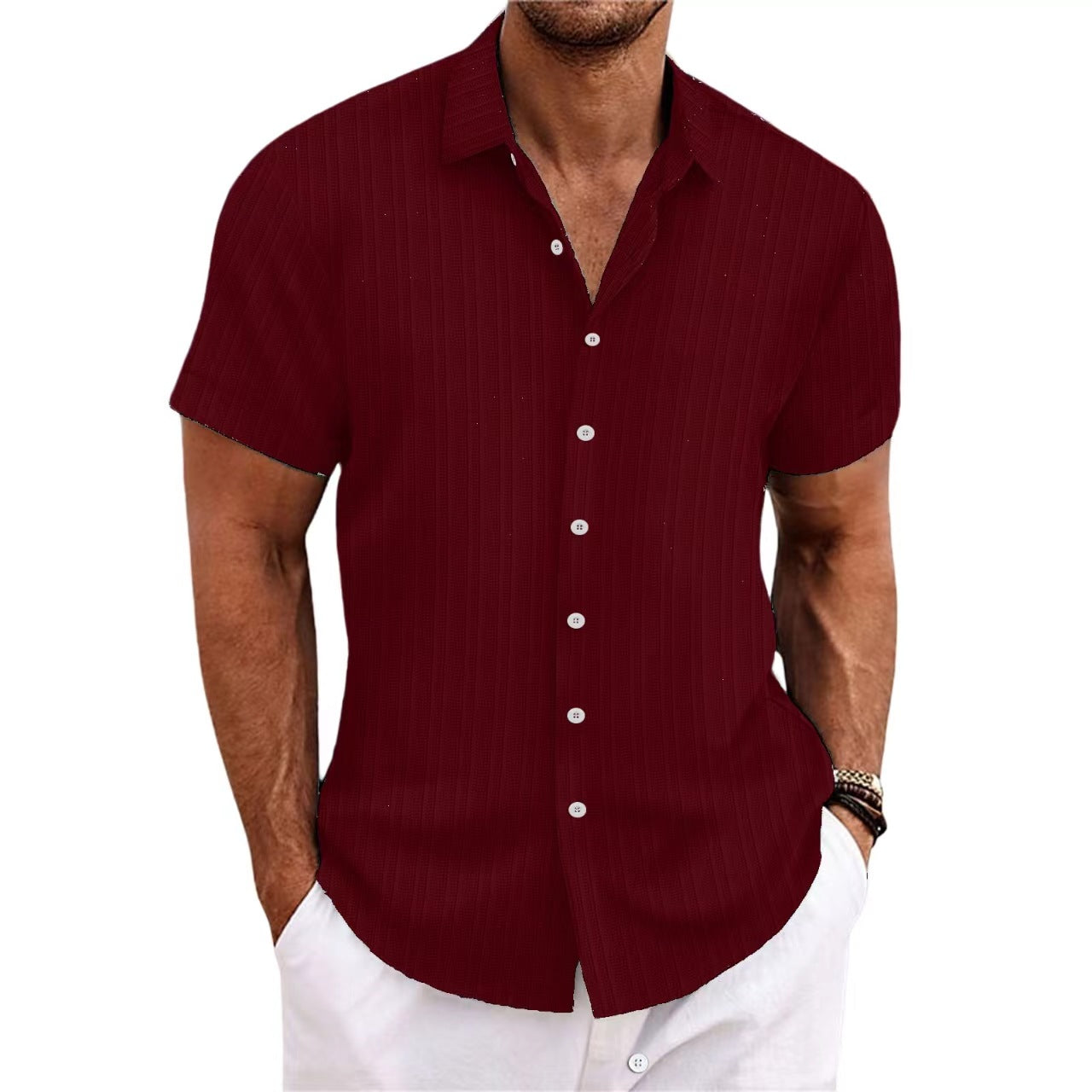 Chemise décontractée à manches courtes à rayures pour hommes Chic und Stil