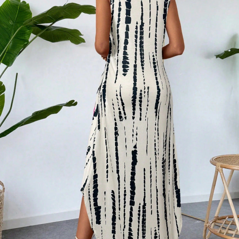 Robe Maxi Abstraite Vibrante pour Femmes avec Ourlet Volant Chic und Stil
