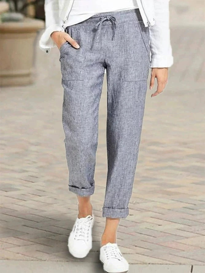 Pantalons en lin détendus pour femmes avec taille élastique et poches pratiques Chic und Stil