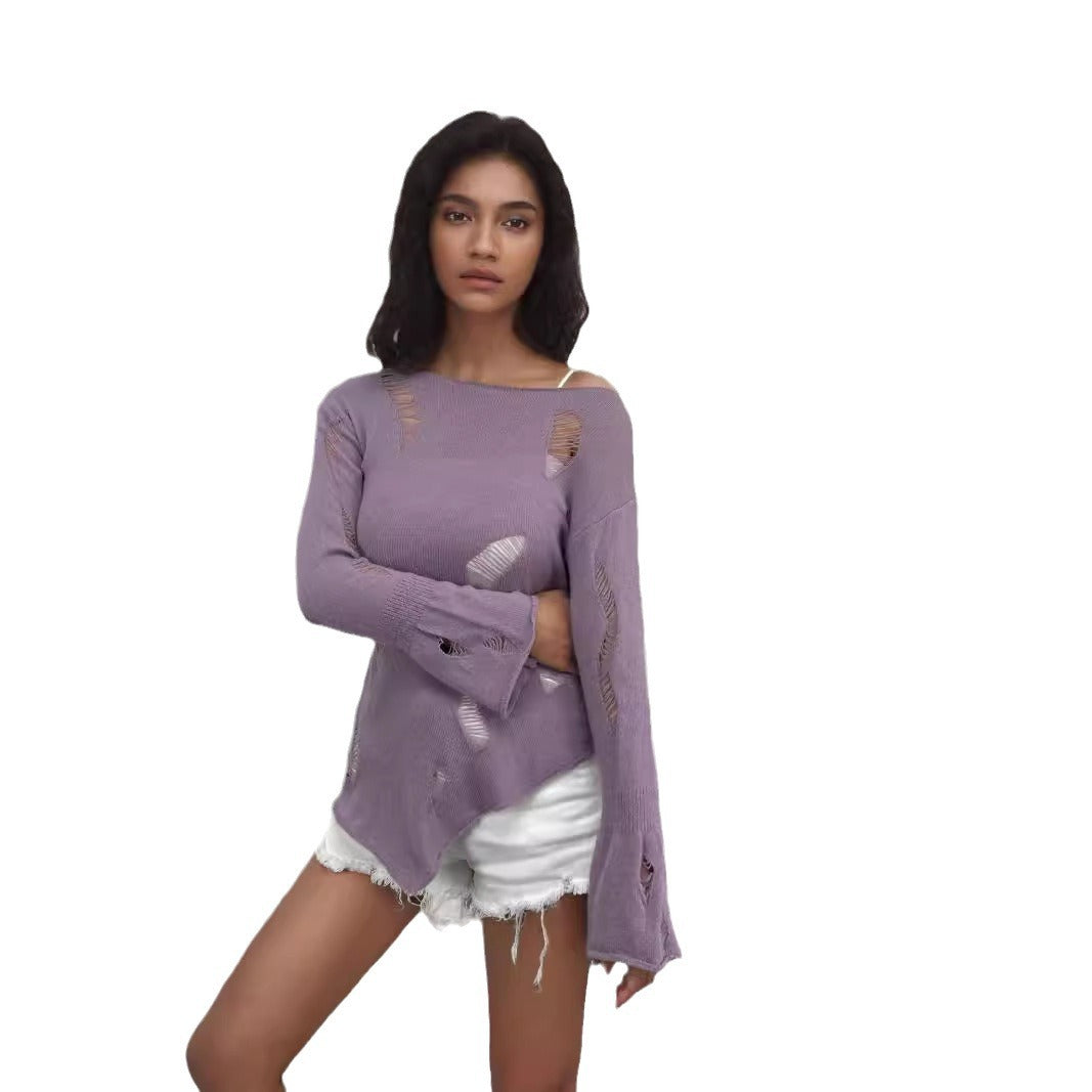 Pull en tricot féminin à motif ajouré discret et coupe décontractée Chic und Stil