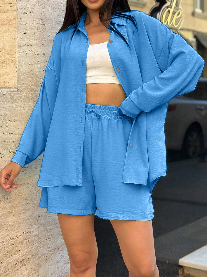 Ensemble d'overshirt décontracté pour femmes avec taille élastique et shorts amples Chic und Stil