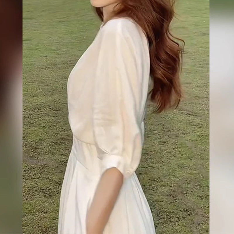 Robe midi évasée fluide pour femme avec manches bouffantes Chic und Stil