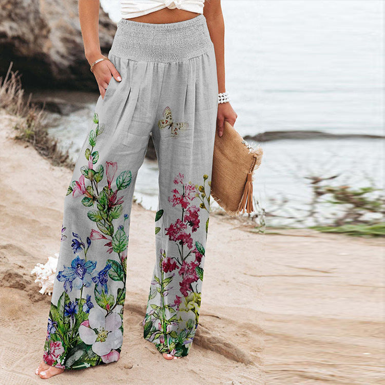 Palazzo pants for women with floral pattern and elastic waist Chic and Style