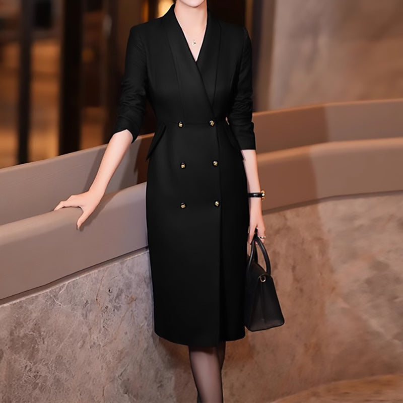 Robe midi élégante double boutonnage pour femme Chic und Stil