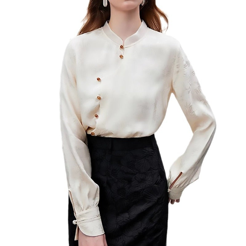 Chemisier élégant pour femme à col mandarin avec boutons Chic und Stil