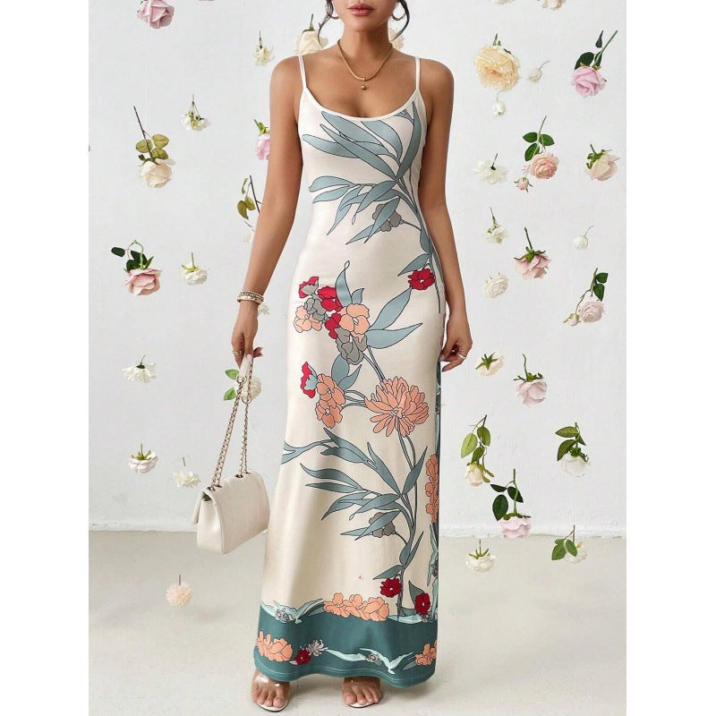 Robe maxi à bretelles spaghetti fleurs Chic und Stil