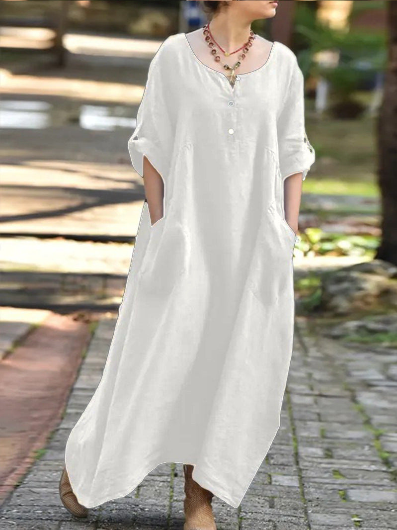 Robe maxi aérienne pour femmes avec poches latérales pratiques et détails en boutons Chic und Stil