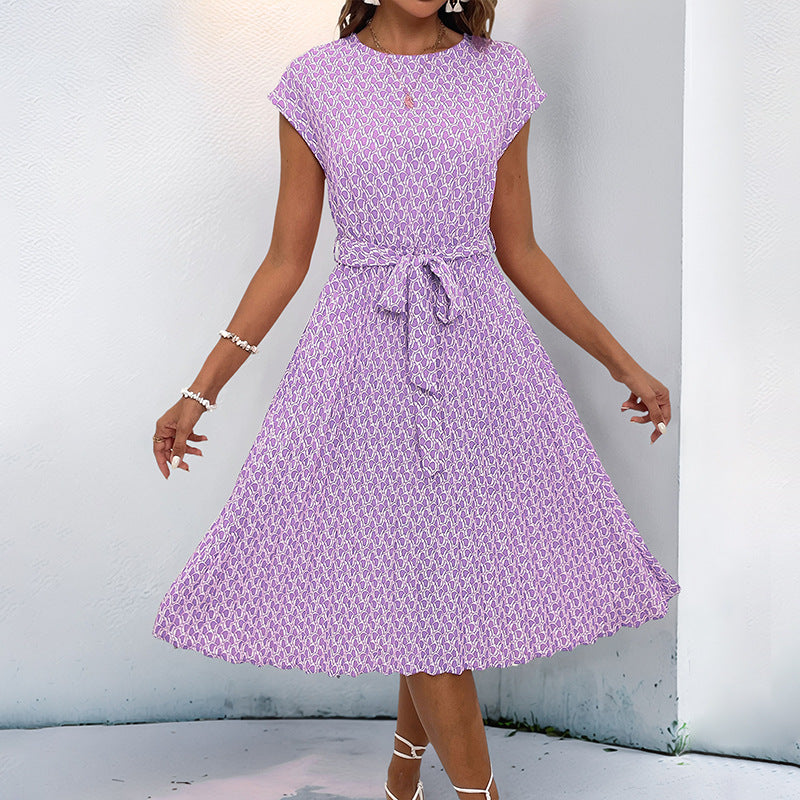 Robe midi à imprimé floral pour femmes avec cordon de taille réglable Chic und Stil