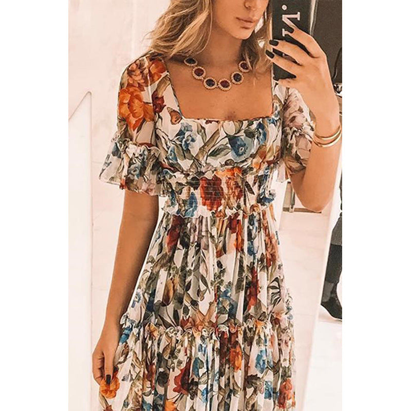 Robe maxi femme avec imprimé floral et smocks Chic und Stil