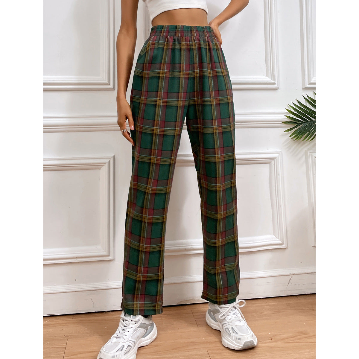 Pantalon de loisirs à carreaux pour femmes avec taille élastique Chic und Stil