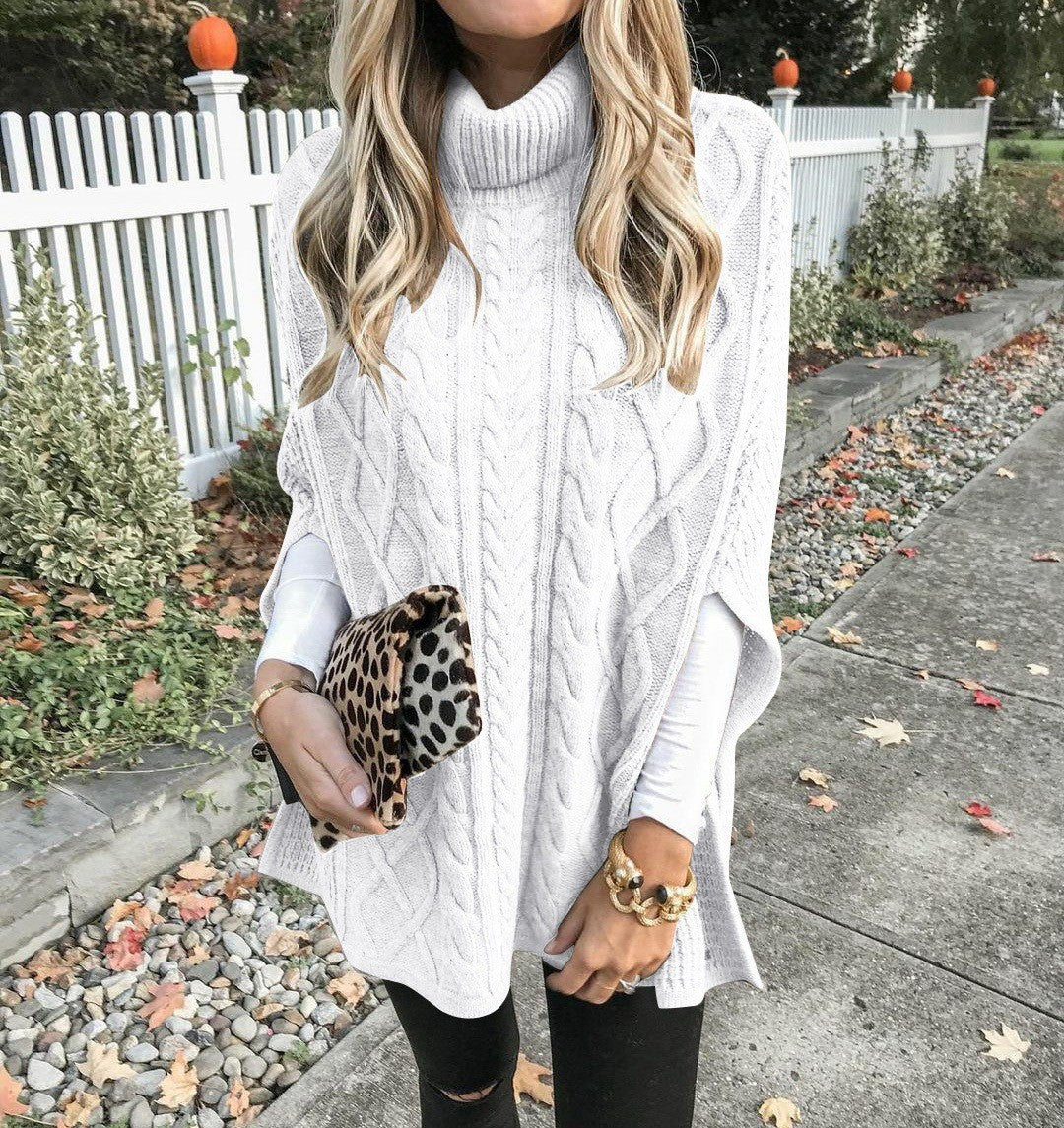 Poncho en peluche pour femmes avec col haut et motif en torsades Chic und Stil
