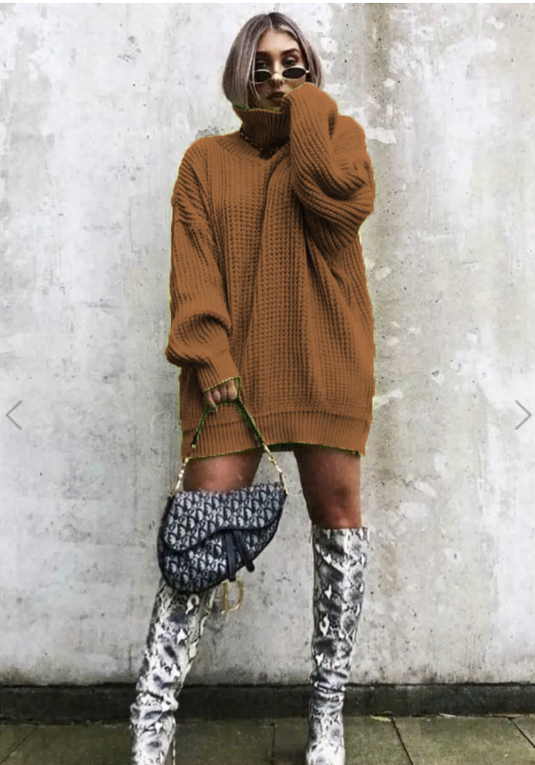 Pull en tricot surdimensionné pour femmes avec col haut et motif en nid d'abeille Chic und Stil