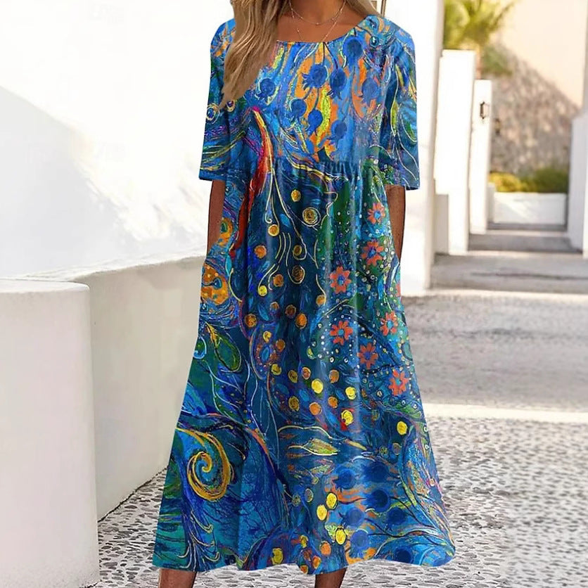 Robe maxi femme avec design aquarelle artistique et poches pratiques Chic und Stil