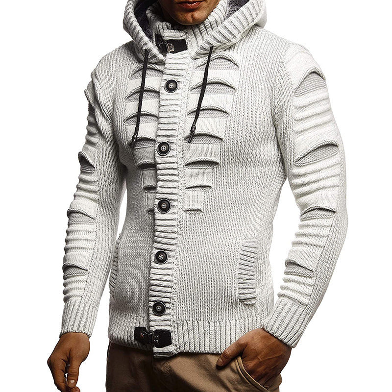 Veste en tricot pour hommes avec capuche et détails décoratifs des boutons Chic und Stil