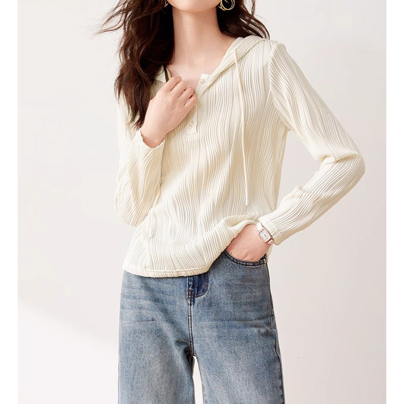 Haut détendu à capuche texturé pour femmes Chic und Stil
