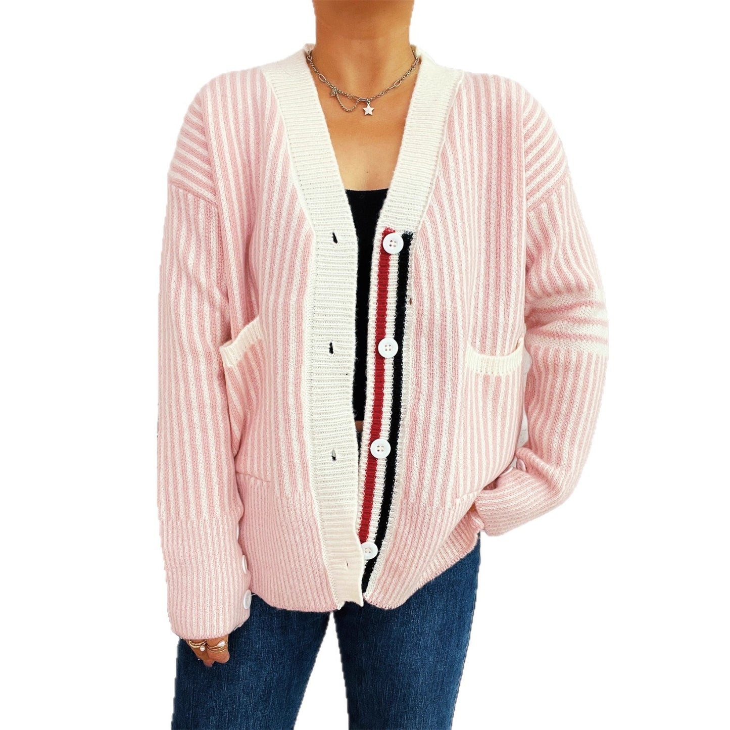 Pull en tricot pour femmes avec motif rayé à la mode Chic und Stil
