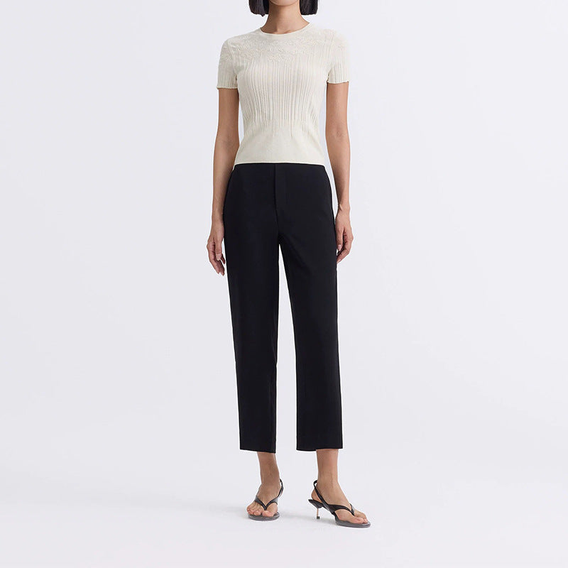 Haut en tricot à manches courtes texturé pour femmes Chic und Stil