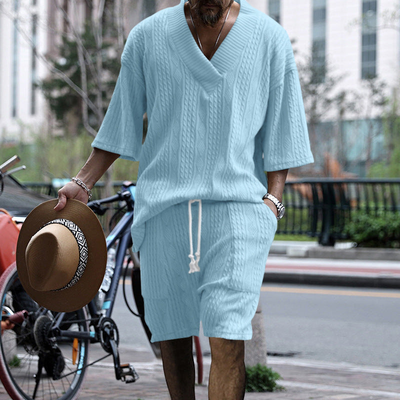 Hommes ensemble tricot décontracté à col en V avec coupe ample Chic und Stil