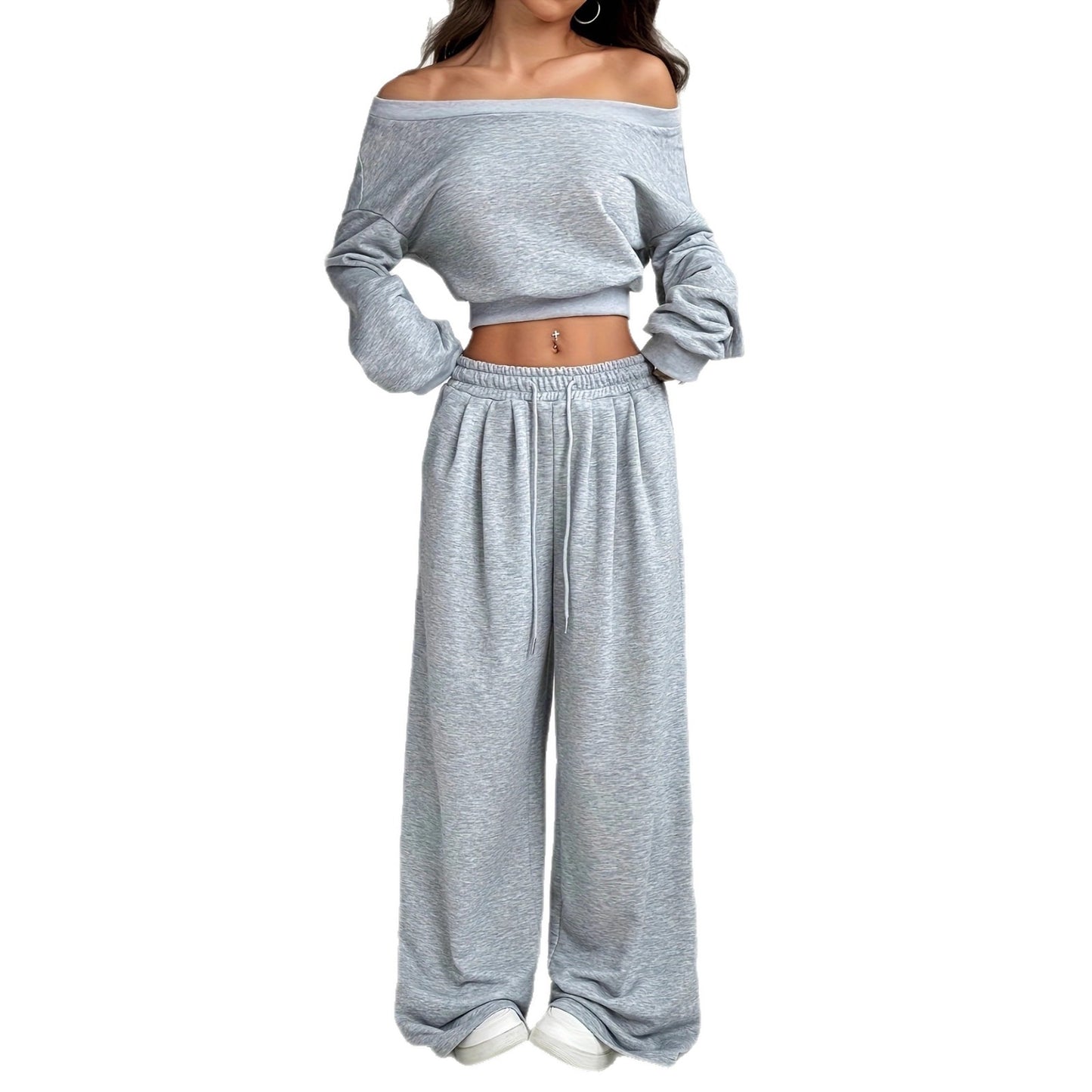 Women casual sweatshirt outfit and wide-leg pants Chic and Style