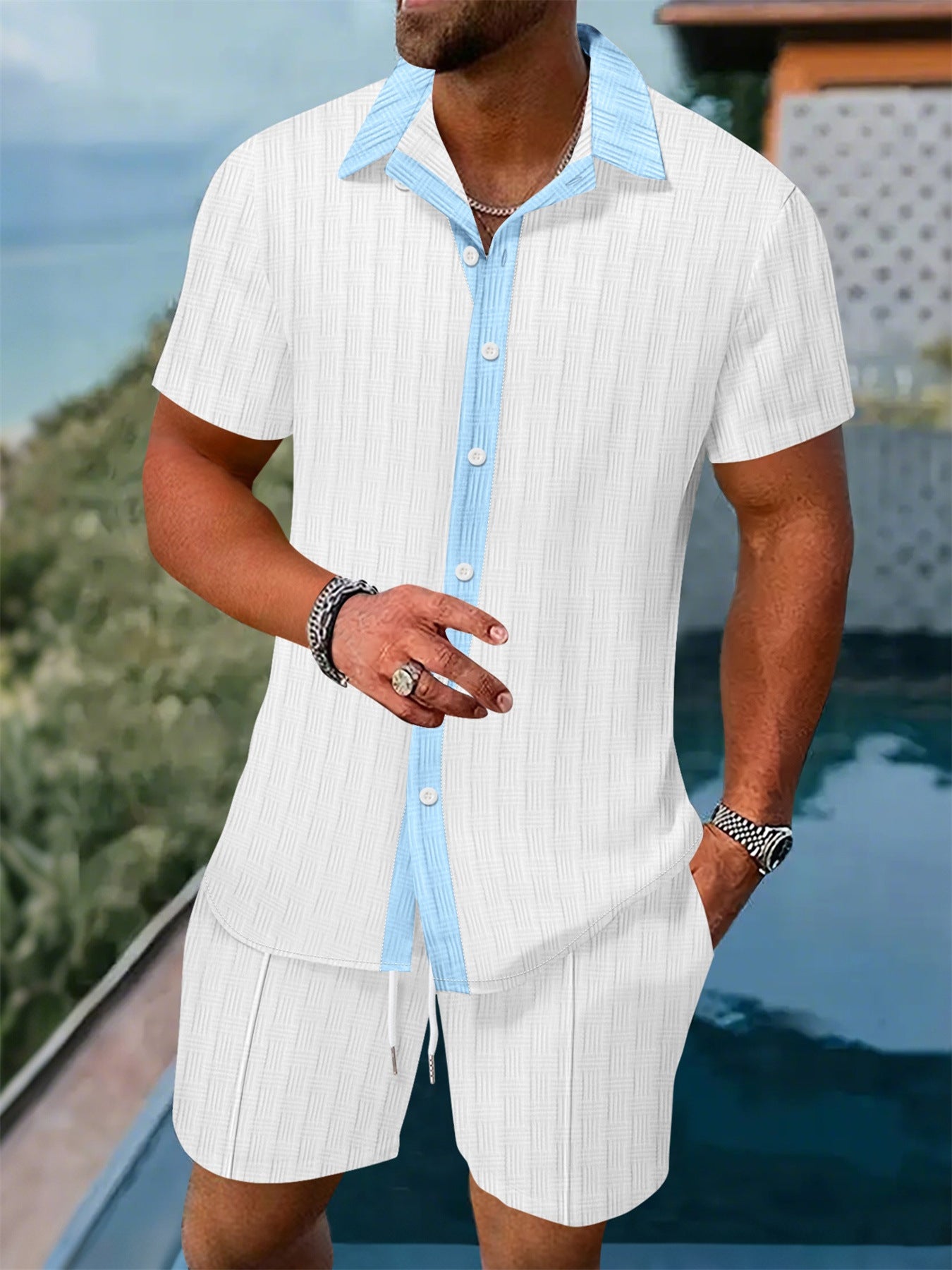 Chemise de loisirs pour hommes avec patte de boutonnage et ensemble de shorts Chic und Stil