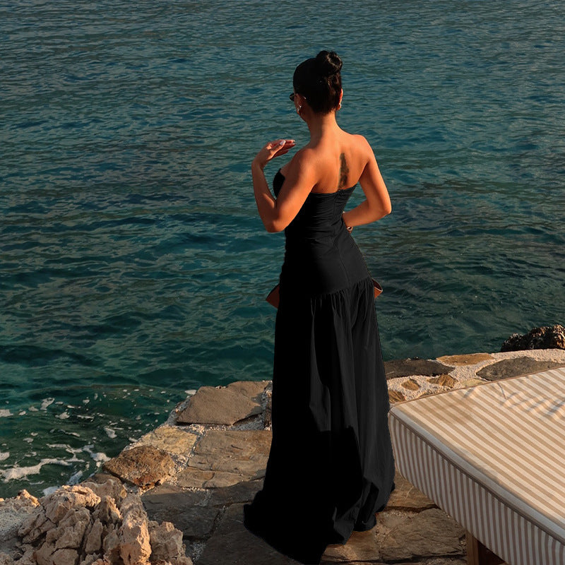 Robe Maxi sans bretelles à fronces pour femmes avec détail cut-out Chic und Stil