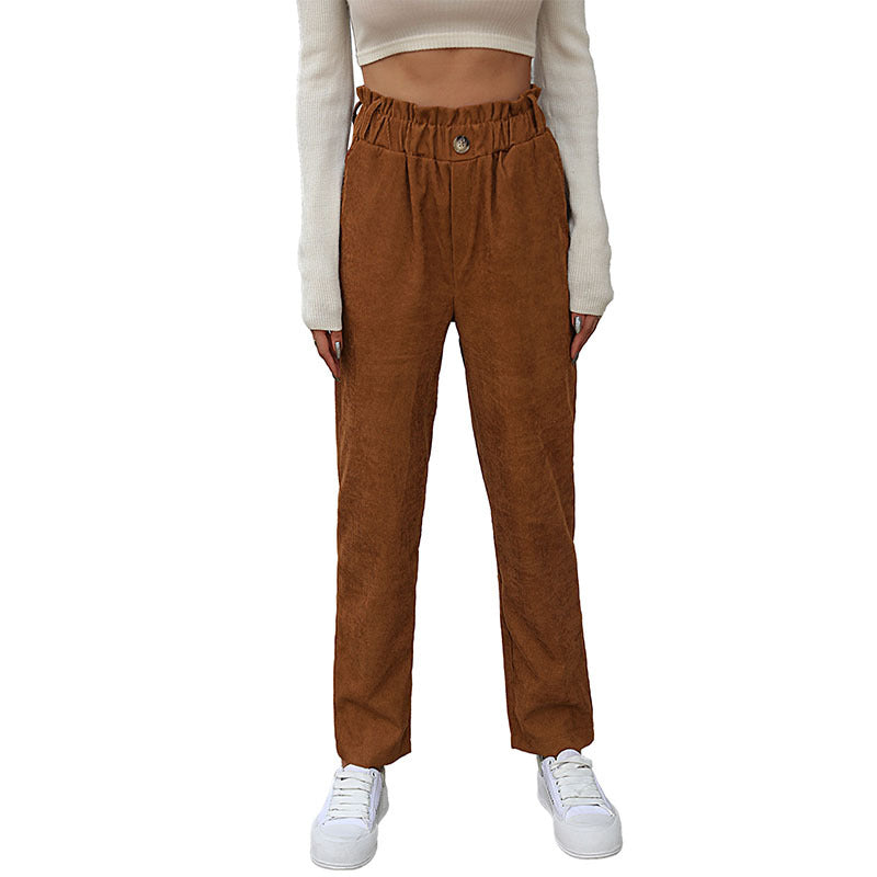 Pantalon texturé taille haute pour femmes avec taille élastique Chic und Stil