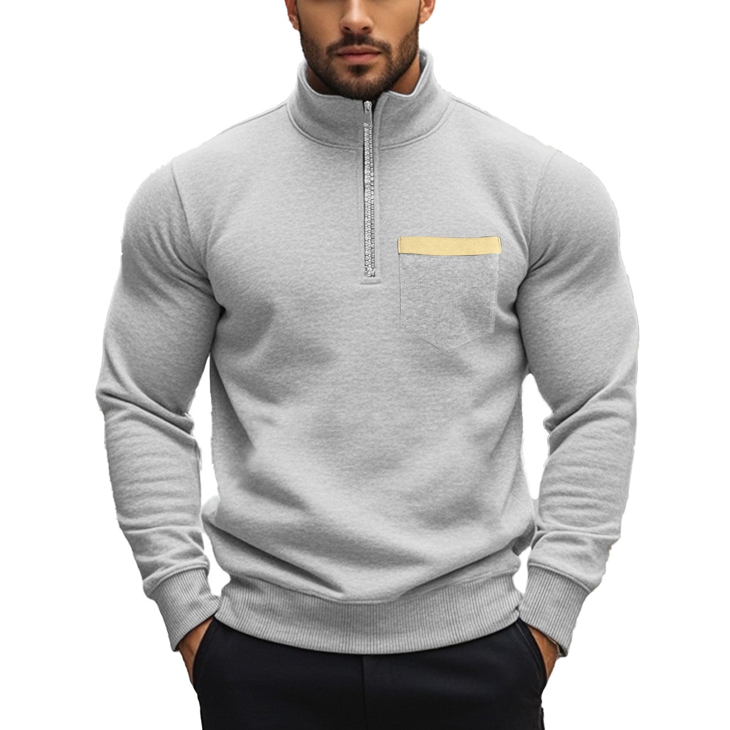 Sweatshirt pour hommes avec col montant et fermeture éclair intégrale Chic und Stil