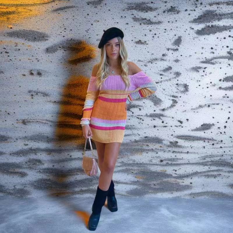 Robe en tricot pour femmes avec des rayures colorées Chic und Stil