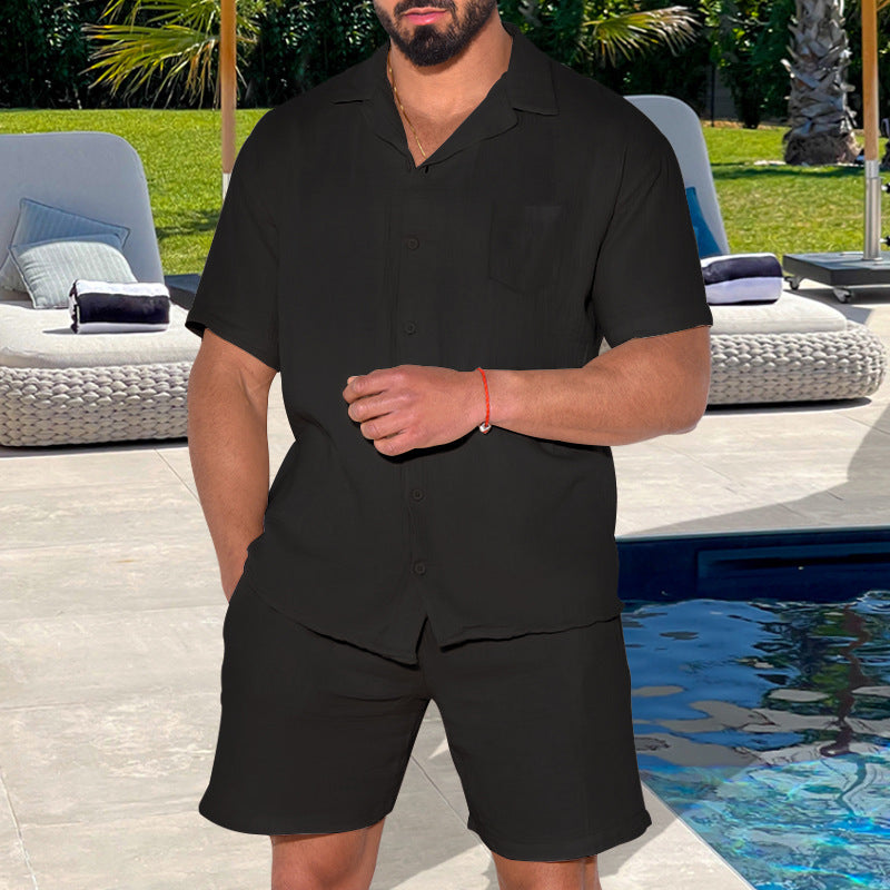 Hommes haut d'été à manches courtes avec shorts confortables Chic und Stil