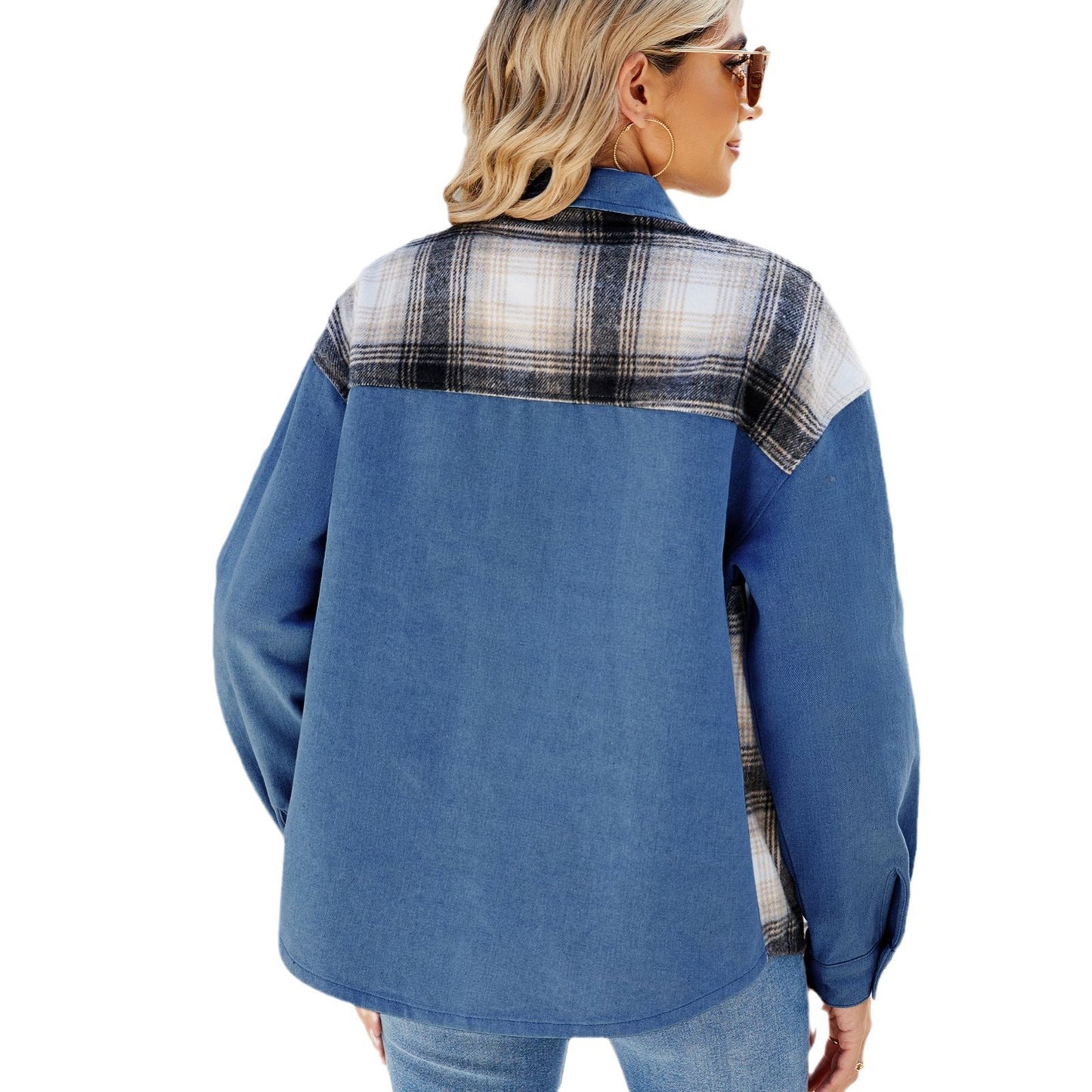 Robe chemise pour femmes avec panneau à carreaux et poches poitrine pratiques Chic und Stil
