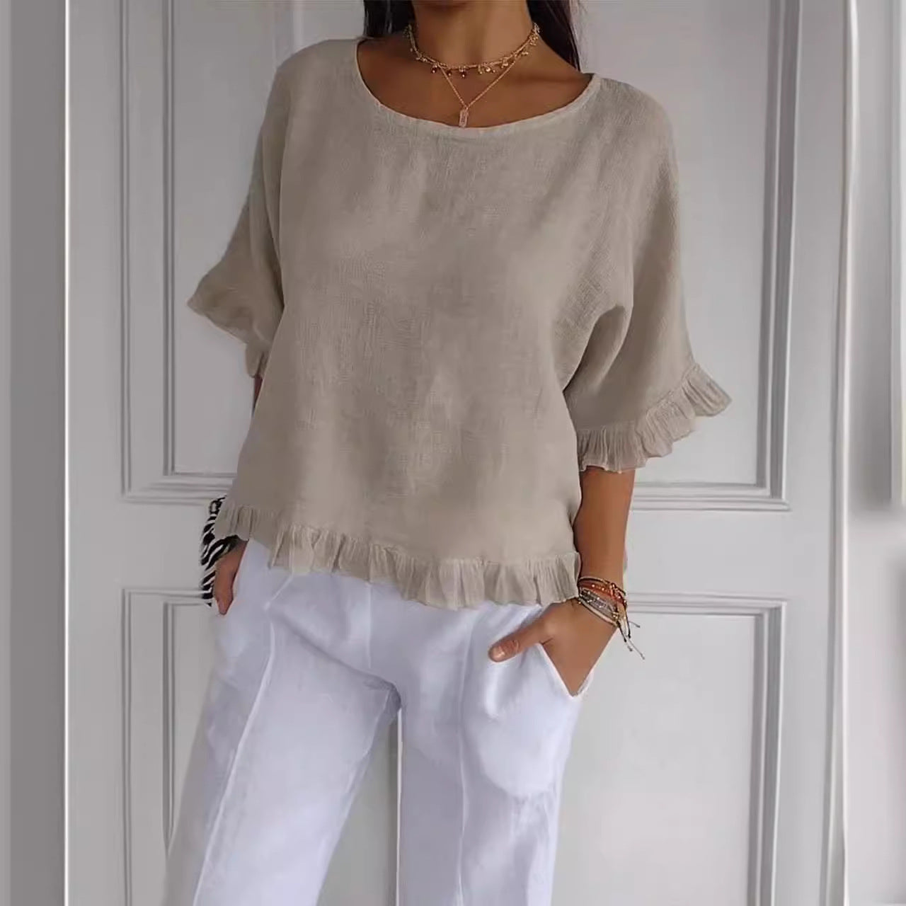 Blouse décontractée pour femmes avec bordure froncée Chic und Stil