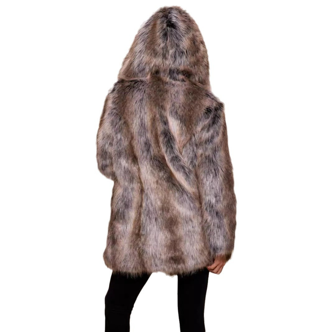 Ladies Luxurious Faux Fur Coat with Hood Chic and Style