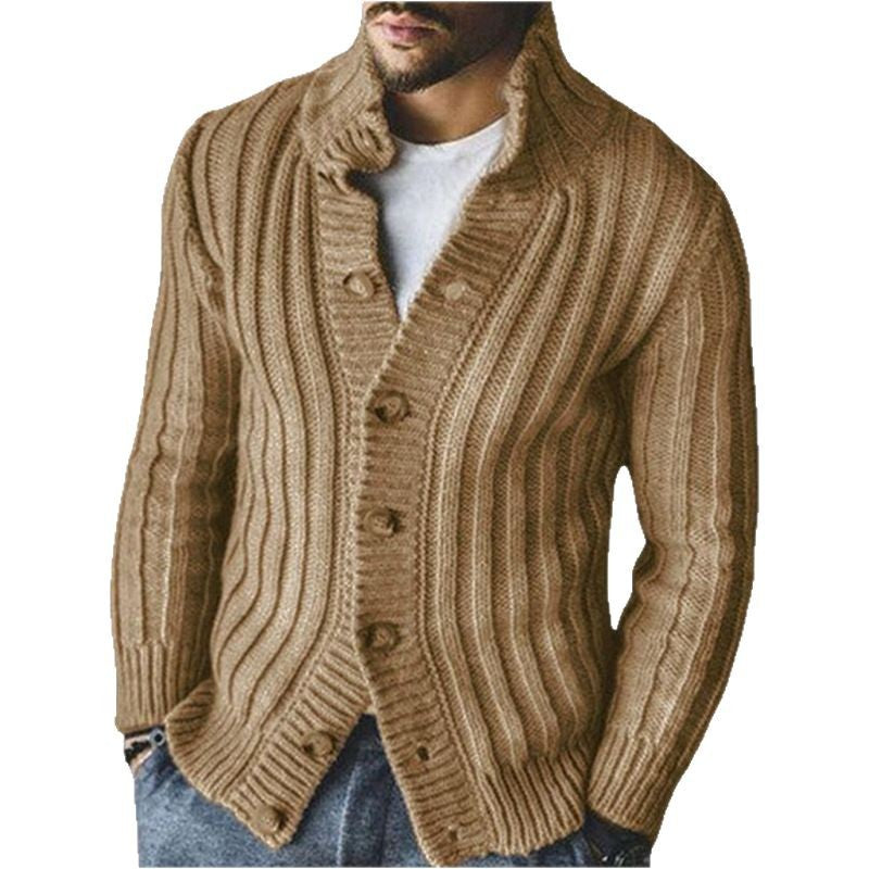 Men's knitted jacket with a light rib pattern and a comfortable high collar Chic und Stil