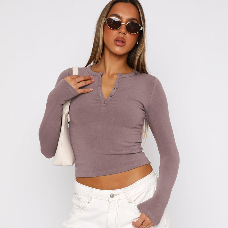 Chemisier à manches longues pour femmes avec détails boutonnés et coupe moulante Chic und Stil