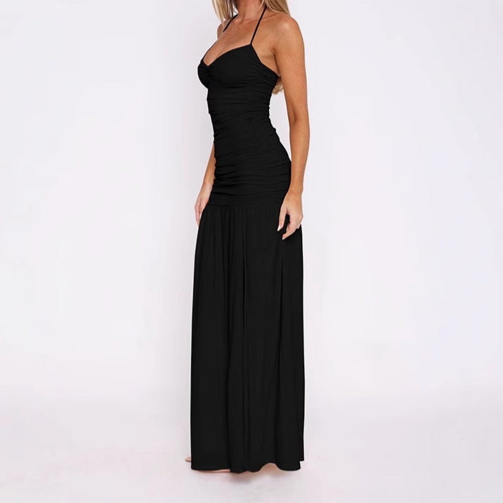 Dames élégante robe maxi avec des détails de volants raffinés et une fente haute Chic und Stil