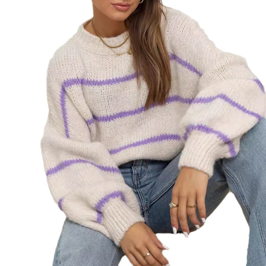 Pull femme en grosse maille avec des rayures modernes et une coupe décontractée Chic und Stil