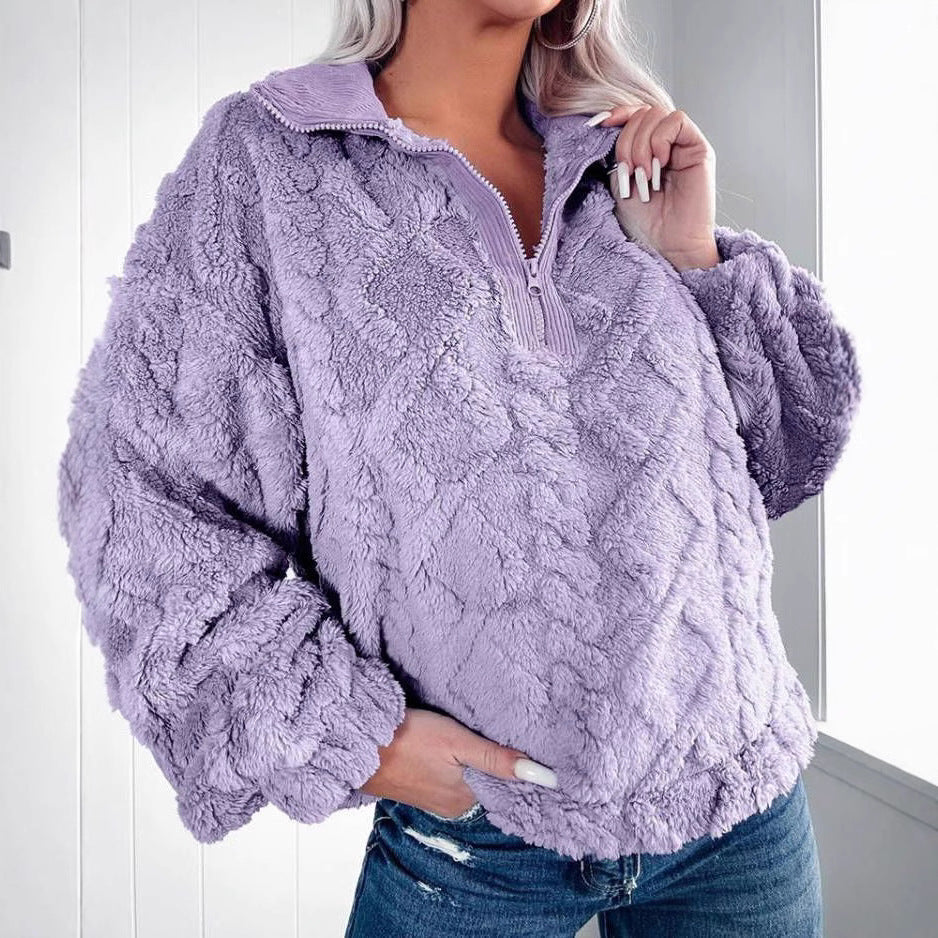 Pull en polaire douillet pour femmes avec fermeture éclair et motif alvéolé Chic und Stil