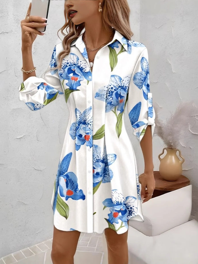 Dames Abstract Print Boutonnés Hemdkleid Chic und Stil