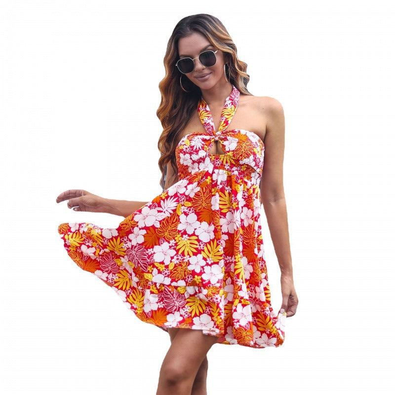 Robe mini A-ligne à fleurs à col halter Chic und Stil