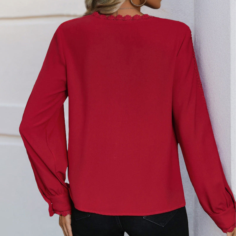 Blouse élégante pour femmes avec des accents en dentelle et patte de boutonnage Chic und Stil